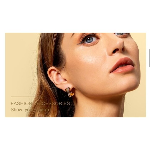 Earrings 18K Gold Plated Hoop Earrings Round Cue Cubic Zirconia Gold Silver C1 - Picture 8 of 12